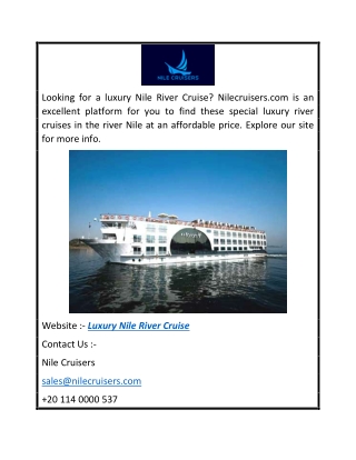 Luxury Nile River Cruise  Nilecruisers.com