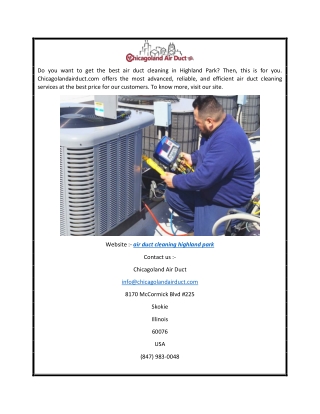 Affordable Air Duct Cleaning Highland Park  Chicagoland Air Duct