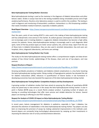 Beta Hydroxybutyrate Testing Market Explored in Latest Research