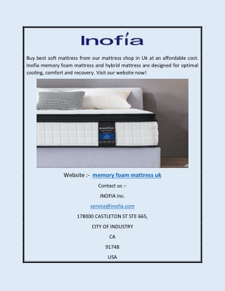 Memory Foam Mattress in Uk | Inofia.co.uk