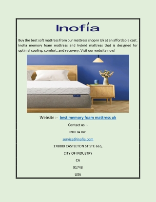 Best Memory Foam Mattress in Uk | Inofia.co.uk