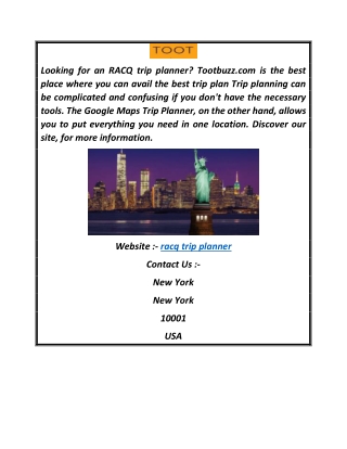 Racq Trip Planner  Tootbuzz.com
