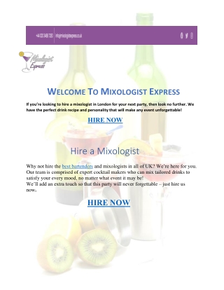 Hire a Mixologist in UK