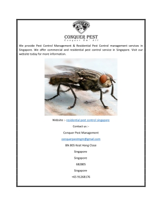 Residential Pest Control Singapore  Conquer Pest