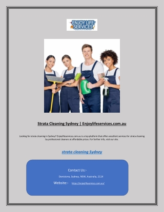 Strata Cleaning Sydney | Enjoylifeservices.com.au