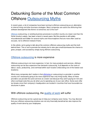 Debunking Some of the Most Common Offshore Outsourcing Myths