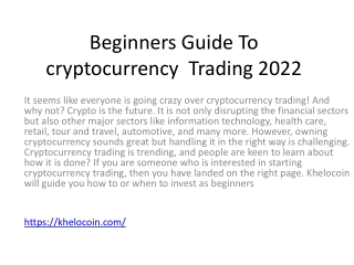 Beginners Guide To cryptocurrency  Trading 2022