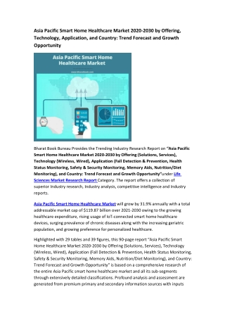 Asia Pacific Smart Home Healthcare Market Research Report 2020-2030