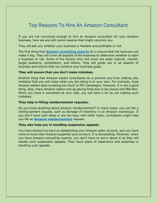 Top Reasons To Hire An Amazon Consultant