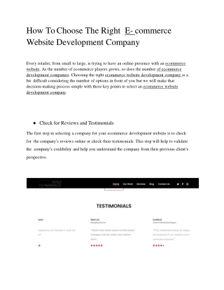 How To Choose The Right  E- commerce Website Development Company