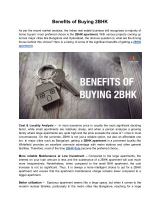 Benefits of Buying 2BHK