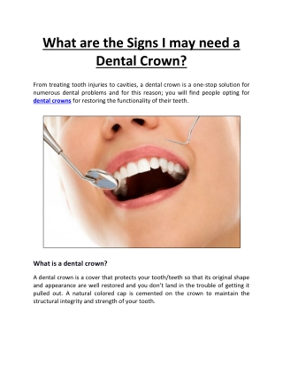 What are the Signs I may need a Dental Crown?