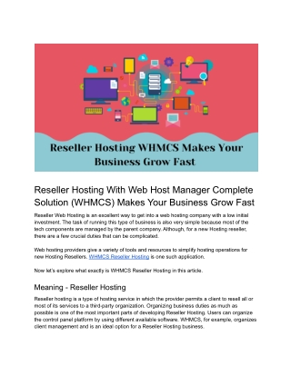 Reseller Hosting With Web Host Manager Complete Solution (WHMCS) Makes Your Business Grow Fast
