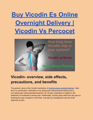 Buy Vicodin Es Online Overnight Delivery | Vicodin Vs Percocet