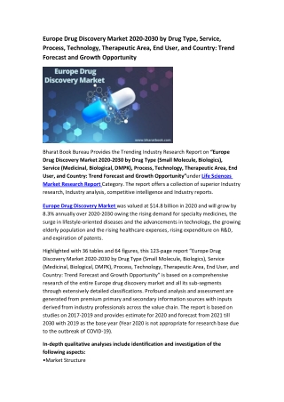 Europe Drug Discovery Market Research Report 2020-2030