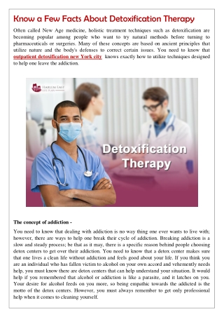 Know a Few Facts About Detoxification Therapy