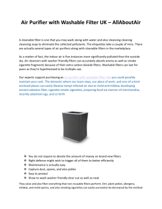 Air Purifier with Washable Filter UK