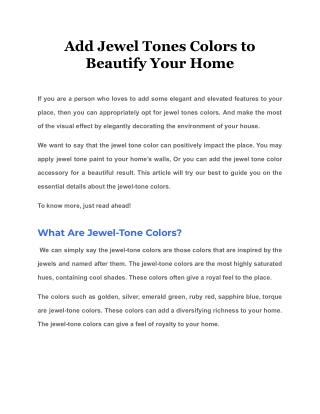 Add Jewel Tones Colors to Beautify Your Home