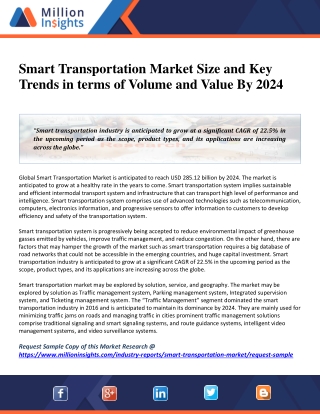 Smart Transportation Market Investigation 2024 by Application, Technology and Type