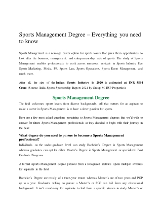 Sports Management Degree – Everything you need to know blog by IISM