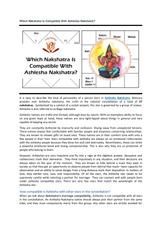 Marriage compatiblity with ashlesha nakshatra