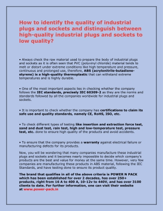 How to identify the quality of industrial plugs and sockets and distinguish between high