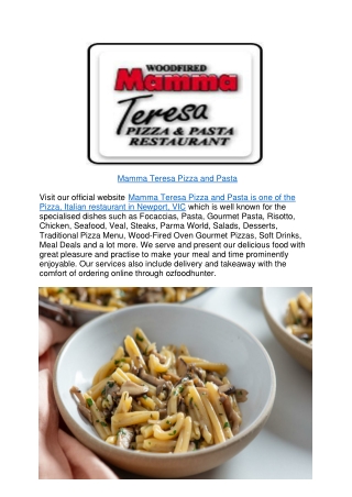 5% off - Mamma Teresa Pizza & Pasta restaurant Menu Newport,VIC