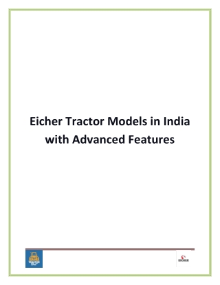 Eicher Tractor Models in India with Advanced Features