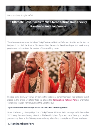 5 Ultimate Best Places to Visit Near Katrina Kaif & Vicky Kaushal’s Wedding Venu