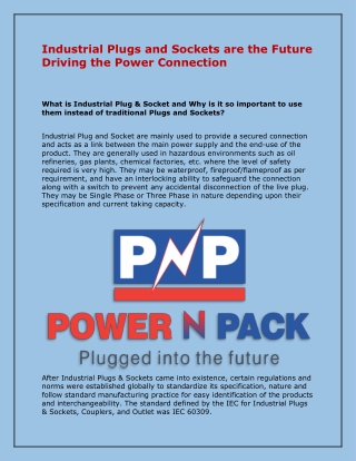 Industrial Plugs and Sockets are the Future Driving the Power Connection