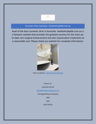 Cosmetic Clinic Australia | Aestheticsbykiki.com.au
