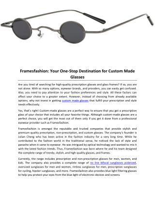 Framesfashion Your One-Stop Destination for Custom Made Glasses