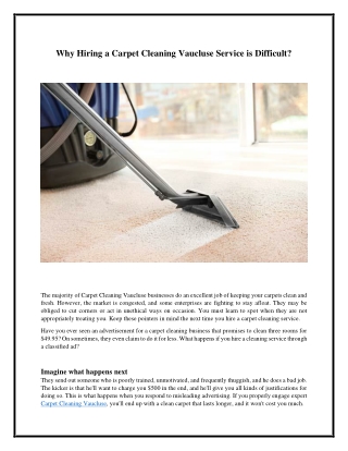 Why Hiring a Carpet Cleaning Vaucluse Service is Difficult