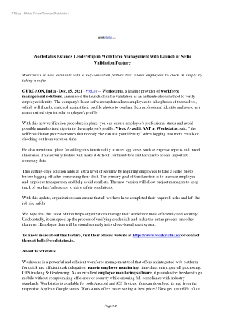 Workstatus Extends Leadership in Workforce Management with Launch of Selfie