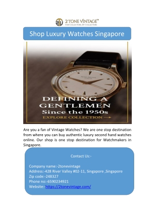 Shop Luxury Watches Singapore