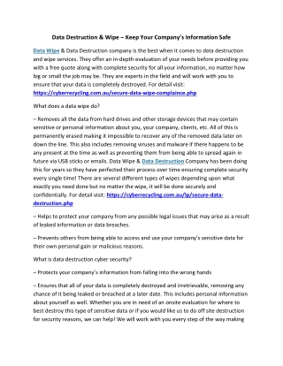 Data Destruction and Wipe – Keep Your Company’s Information Safe