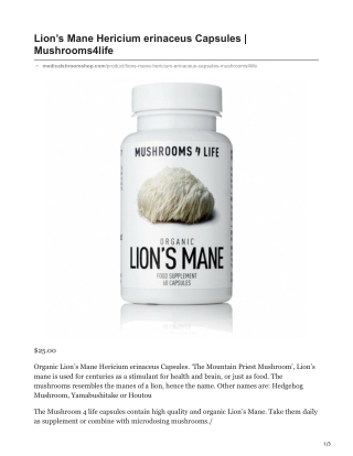 Lion’s Mane Hericium erinaceus Capsules