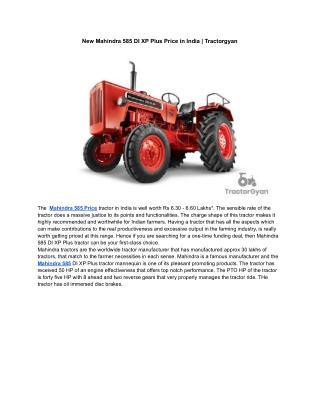 New Mahindra 585 DI XP Plus Price in India | Tractorgyan