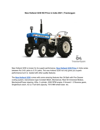 New Holland 3230 NX Price in India 2021 | Tractorgyan