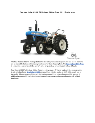 Top New Holland 3600 TX Heritage Edition Price 2021 | Tractorgyan