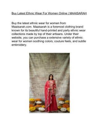 Buy Latest Ethnic Wear For Women Online | MAAISARAH