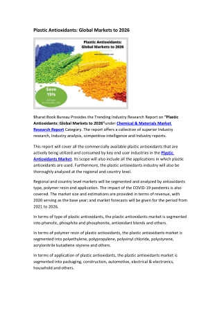Plastic Antioxidants: Global Markets to 2026