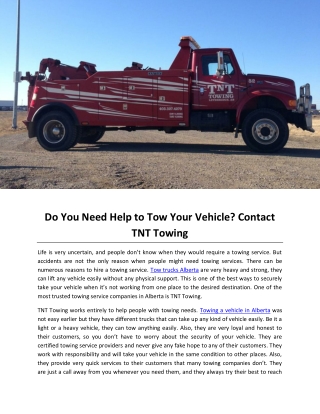 Do You Need Help to Tow Your Vehicle Contact TNT Towing