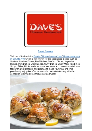 5% off - Dave's Chinese takeaway restaurant St Kilda,VIC