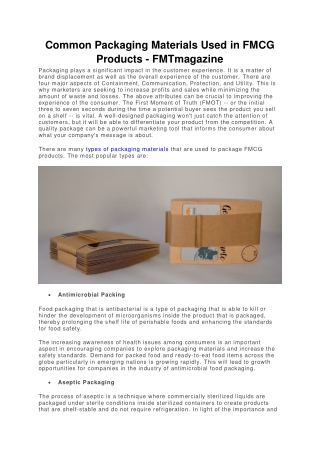 Common Packaging Materials Used in FMCG Products - FMTmagazine