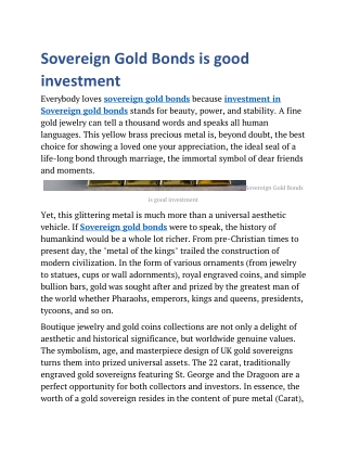 Sovereign Gold Bonds is good investment
