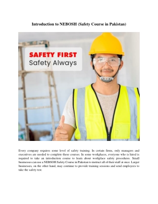 Introduction to NEBOSH (Safety Course in Pakistan)