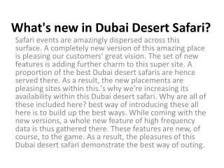 What's new in Dubai Desert Safari