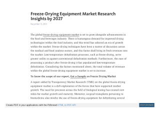 Freeze-Drying Equipment Market Research Insights by 2027