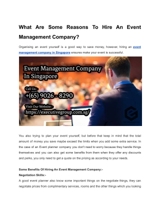 What Are Some Reasons To Hire An Event Management Company